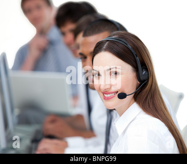 United business team che lavora in un call center Foto Stock