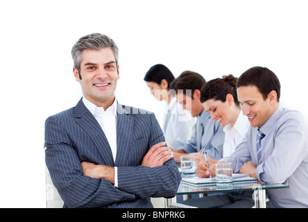 Happy business partner che lavorano insieme Foto Stock