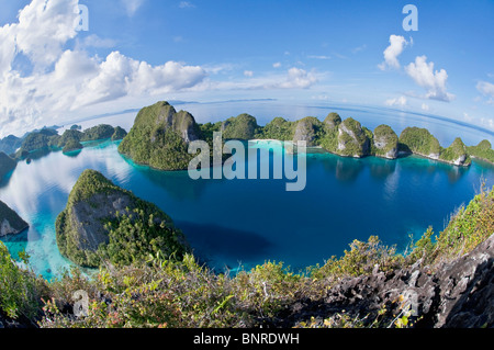 Affascinanti Isole di Raja Ampat sulla lente fisheye Foto Stock