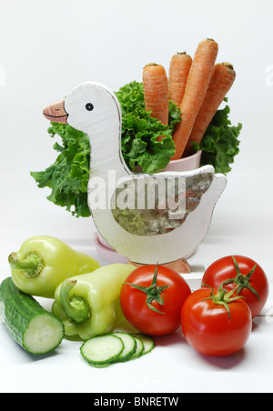 Composizione di verdure fresche con oca bianca Foto Stock