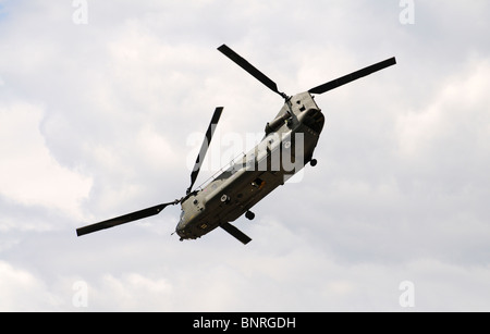 RAF Chinook DB elicottero di supporto come attualmente utilizzato in Iraq e in Afghanistan Royal Air Force di elicotteri in volo Foto Stock