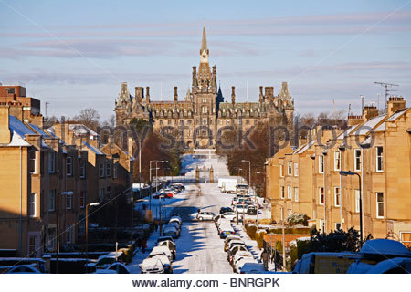 Fettes College con neve invernale, Edimburgo Foto Stock