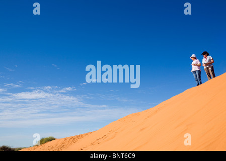 Guardando verso il Simpson Desert da una duna di sabbia. Simpson Desert National Park, Birdsville, Queensland, Australia. Foto Stock