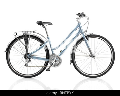 Stile classico azzurro womens bicicletta isolati su sfondo bianco Foto Stock