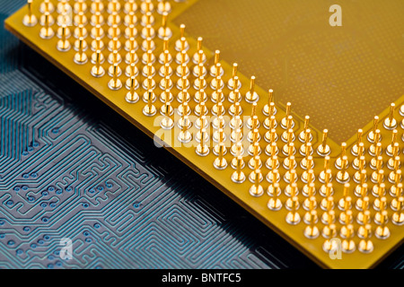 Golden Computer CPU close up shot Foto Stock