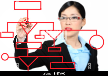 Giovani e belle di elaborazione di dati di disegno tecnico di un diagramma di flusso Foto Stock