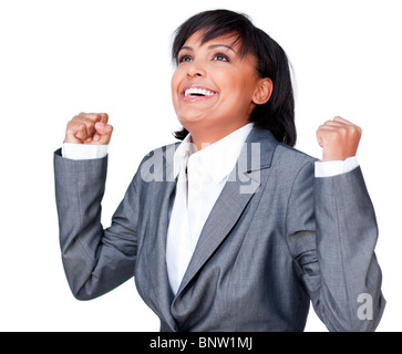 Imprenditrice di successo a mani aperte Foto Stock