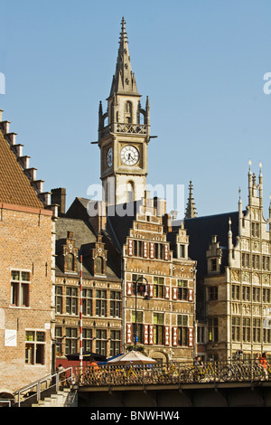 Belgio, Gand, a capanna case gotiche e Campanile di Gand Foto Stock