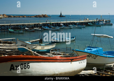 Sud della costa del Mar Nero, Ahtopol porto, Balcani, Bulgaria Foto Stock
