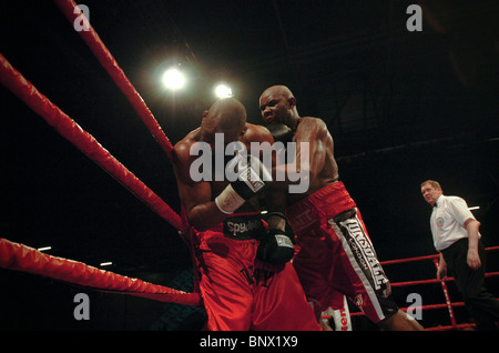 Heavyweight Danny Williams (sinistra) batte Matt Skelton nel loro primo incontro a ExCel Arena in London REGNO UNITO Foto Stock