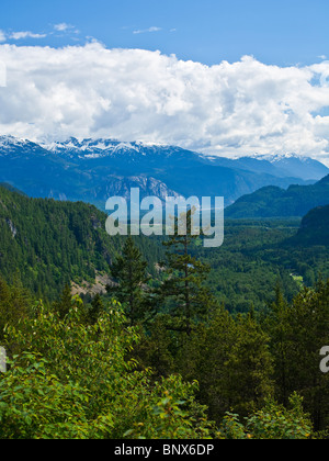 Guardando verso il basso la Squamish valle verso Howe Sound dal Sea to Sky Highway BC Canada Foto Stock