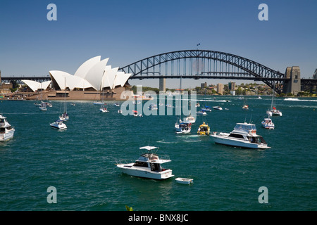 Barche di riempire Farm Cove per cenone di fine anno sul porto di Sydney. Sydney, Nuovo Galles del Sud, Australia Foto Stock