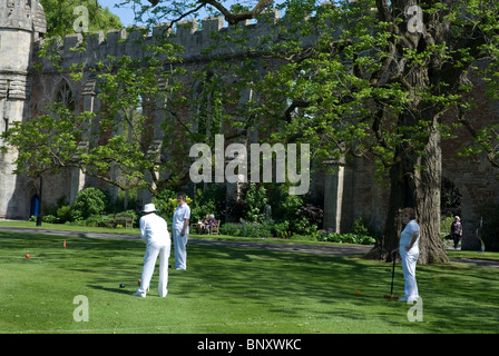 Lettori per croquet sul prato Palazzo dei Vescovi motivi wells somerset, Regno Unito Foto Stock