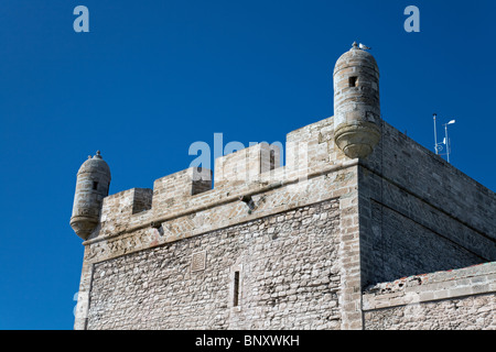 Skala du Port (fortificazioni storiche, dettaglio), Essaouira, costa atlantica, Marocco Foto Stock