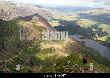 Vista dal Monte Snowdon vertice, Snowdonia National Park, North Wales, Regno Unito Foto Stock