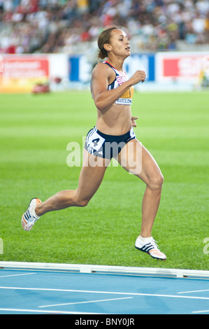 Barcellona il 31 Luglio 2010: Eptathlon atleta britannica Jessica Ennis rivendicato la medaglia d'oro nella generale di Heptathlon concorrenza. Foto Stock