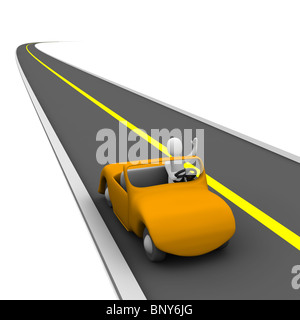 Uomo in cabriolet auto e strada vuota. 3d reso illustrazione. Foto Stock