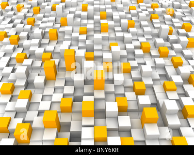 Arancio astratto e blocchi di bianco sullo sfondo. 3d reso illustrazione. Foto Stock