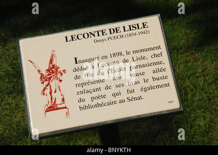 Segno di scultura di Leconte de Lisle da Denys Puech, Jardin du Luxembourg Parigi Francia Foto Stock