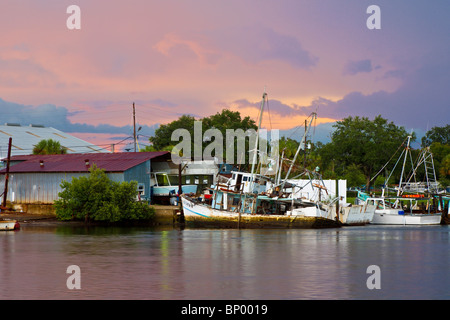 Tempesta tropicale Bonnie fornisce drammatica cieli di pesca commerciale barche ormeggiate a Tarpon Springs, in Florida Foto Stock