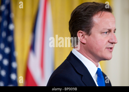 Primo Ministro britannico David Cameron partecipa a una conferenza stampa congiunta alla Casa Bianca. Foto Stock