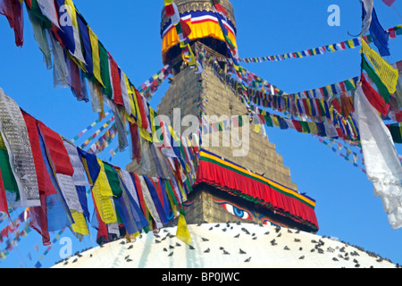 Il Nepal. Kathmandu, Boudinath Stupa uno del santissimo siti buddista di Kathmandu e uno più grande stupa nel mondo Foto Stock