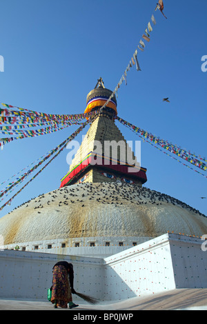 Il Nepal. Kathmandu, Boudinath Stupa uno del santissimo siti buddista di Kathmandu e uno più grande stupa nel mondo Foto Stock