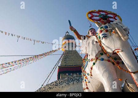 Il Nepal. Kathmandu, Boudinath Stupa uno del santissimo siti buddista di Kathmandu e uno più grande stupa nel mondo Foto Stock