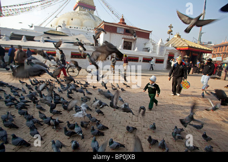 Il Nepal. Kathmandu, Boudinath Stupa uno del santissimo siti buddista di Kathmandu e uno più grande stupa nel mondo Foto Stock