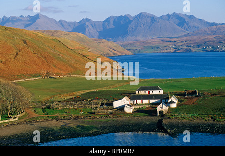 Vista del Black Cullin da Harport, Isola di Skye in Scozia Foto Stock