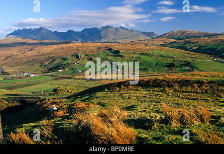 Vista del Black Cullin da Harport, Isola di Skye in Scozia Foto Stock