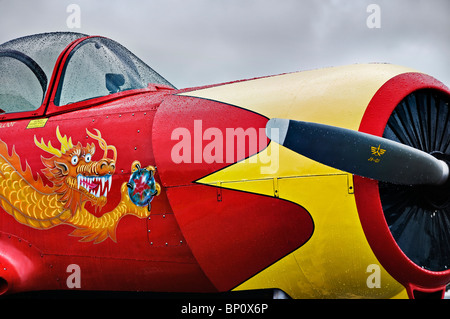 Vicino la vista laterale di un colorato Nanchang CJ-6un warbird all'Olimpico in Airshow Tumwater, Washington. Foto Stock