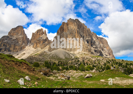 Vista panoramica del Sassolungo nelle Dolomiti. Foto Stock