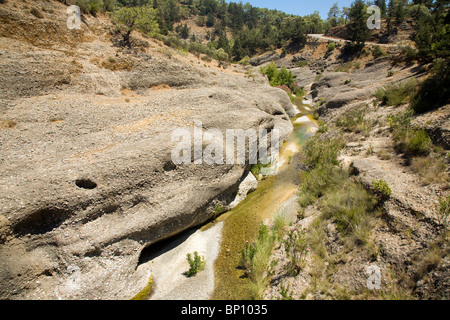 Fiume erosione verticale attraverso la roccia conglomerato letti, Rodi, Grecia Foto Stock