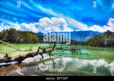 Lago vulcanico Telaga Warna al plateau Dieng Foto Stock