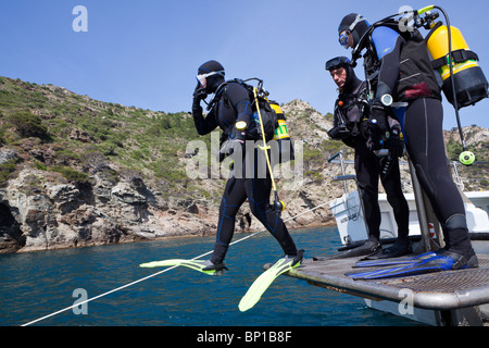 Scuba Diving in Costa Brava, Cap de Creus, Costa Brava, Spagna Foto Stock