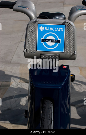 Close up di Barclays Cycle regime alto bicicletta, a Londra Foto Stock