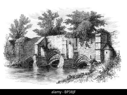 Bianco e Nero illustrazione; Abbot's Bridge, Bury St Edmunds; xiii secolo; Foto Stock