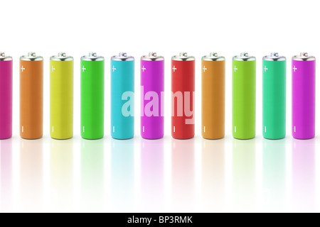 Batterie multicolore con riflessioni su ciò che lo sfondo Foto Stock