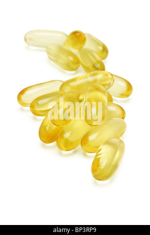 Health supplement in capsule su sfondo bianco Foto Stock