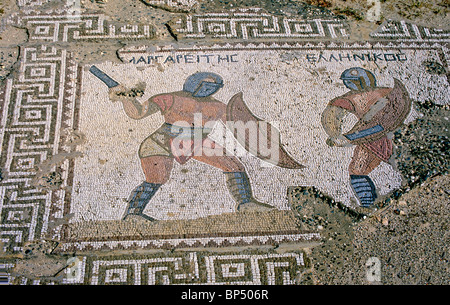 Pavimento a mosaico in casa dei gladiatori Kourion Curium Cipro Europa Mediterranea Foto Stock