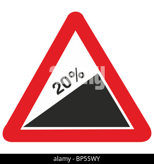 Regno Unito segno su strada ripida pendenza di salita di 20 per cento % 1 in 5 Foto Stock