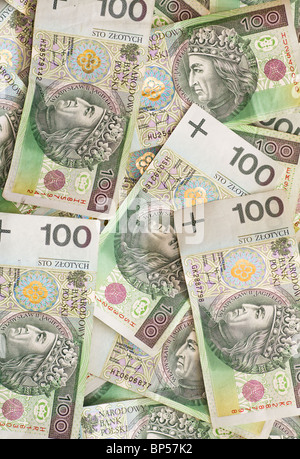 Sfondo di denaro. Banconote provenienti dalla Polonia. Consistenza finanziaria astratta. Foto Stock