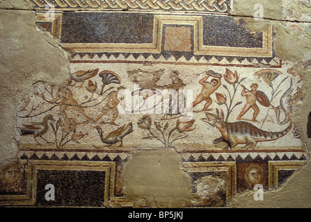 SEPPHORIS - PARTICOLARE DI UN PAVIMENTO MOZAIC da un tardo romana (5TH. C. AD) Casa raffiguranti scene mitologiche PIC: scena dal Foto Stock