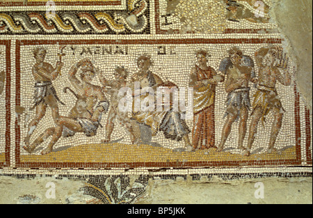 4048. SEPPHORIS - PARTICOLARE DI UN PAVIMENTO MOZAIC da un tardo romana (5TH. C. AD) Casa raffiguranti scene mitologiche Foto Stock