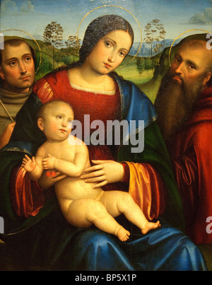 Madonna con il Bambino e i santi Francesco e Girolamo, ca. 1512-1515, da Francesco Francia Foto Stock