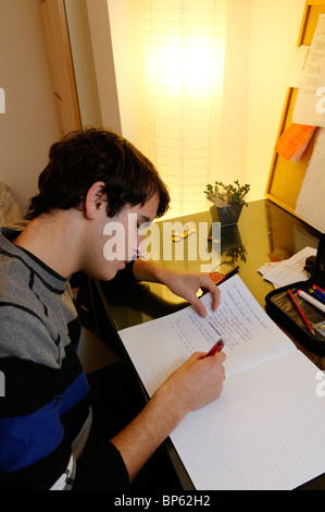 Studente facendo i suoi compiti in lingua francese Foto Stock