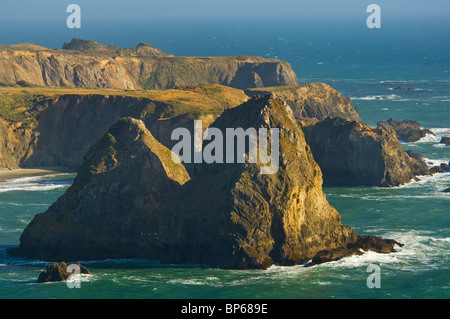 Robusto e costiere rocciose scogliere e scogliere vicino a Elk, Mendocino County, California Foto Stock