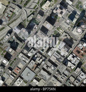 Antenna vista mappa downtown Los Angeles California harbor freeway autostrada 110 Foto Stock