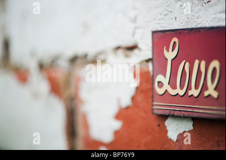 L'amore. Il vecchio giardino di metallo segno su un dipinto di un muro di mattoni Foto Stock